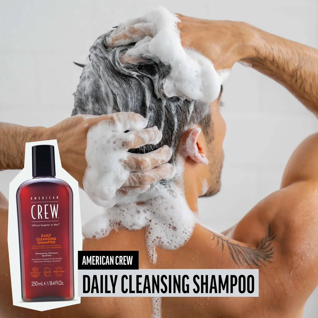 Flacon de American Crew Daily Cleansing Shampoo – shampooing purifiant quotidien pour hommes