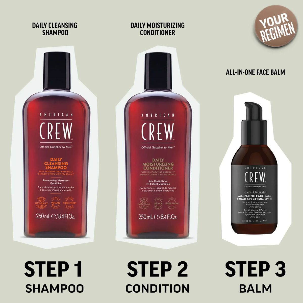 Flacon de American Crew Daily Cleansing Shampoo – shampooing purifiant quotidien pour hommes