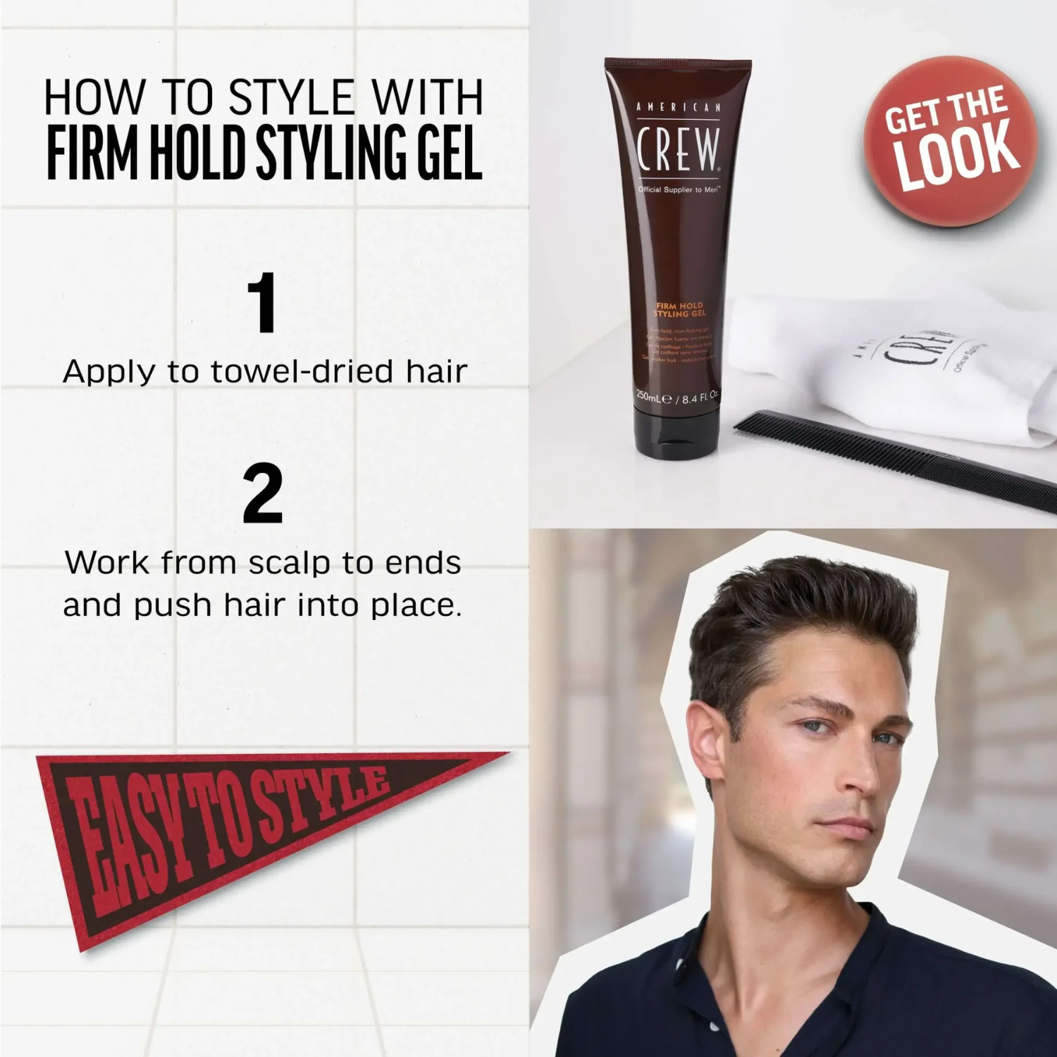 American Crew Firm Hold Styling Gel – gel coiffant fixation forte pour cheveux brillants et volumineux
