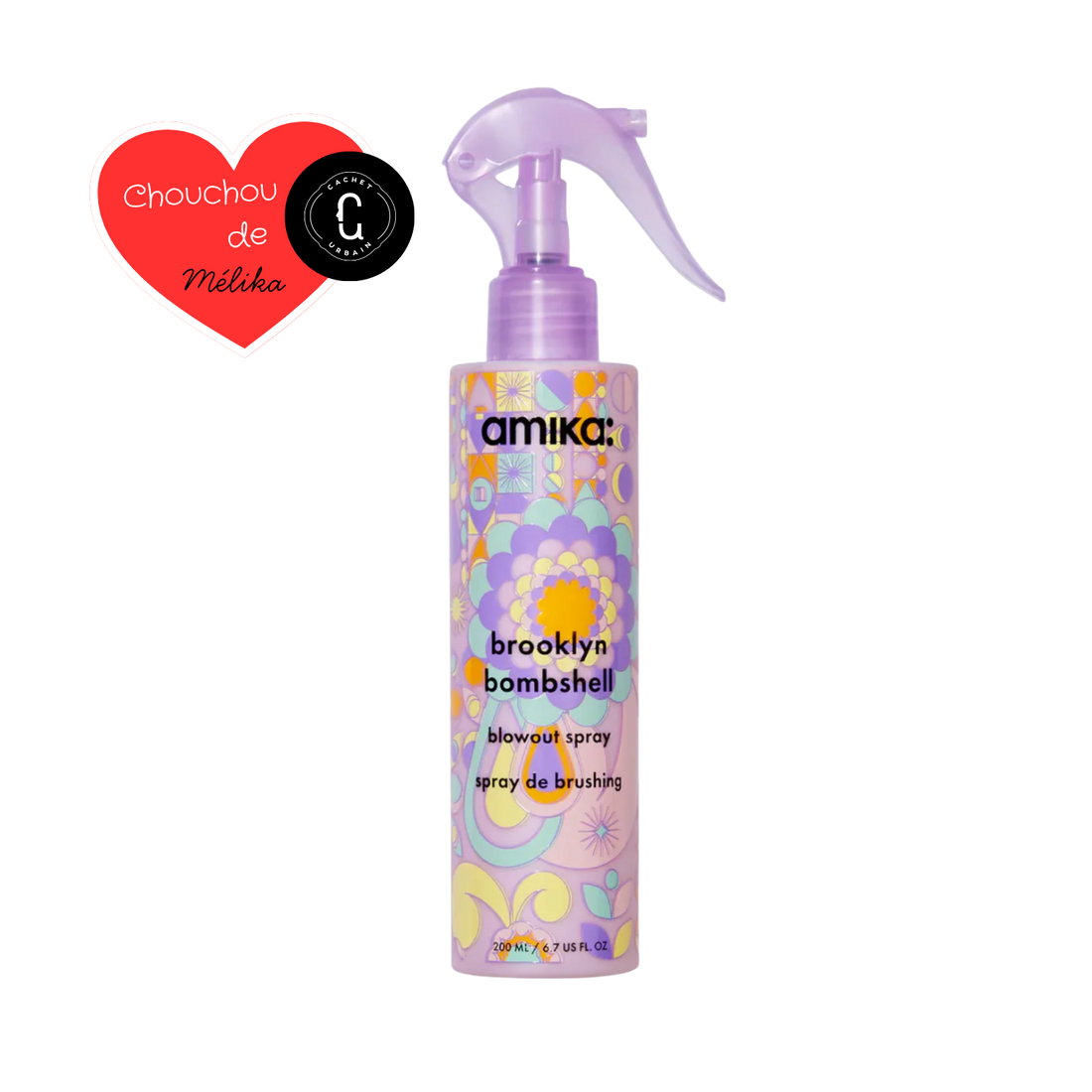 Spray Amika Brooklyn Bombshell Blowout 60 ml posé sur fond blanc