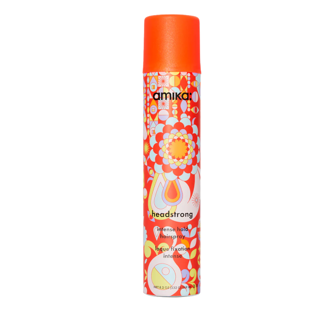 Spray Amika Headstrong Intense Hold 49 ml posé sur fond blanc


