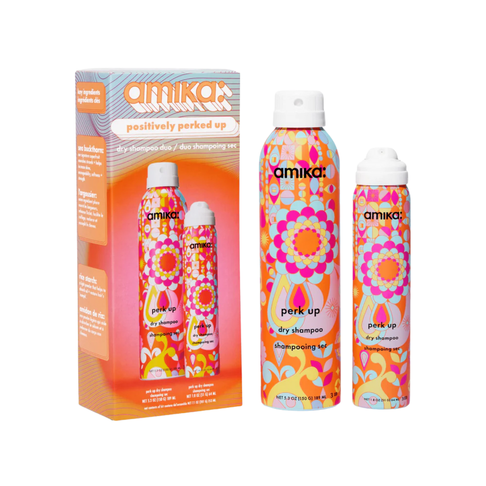 “Amika Positively Perked Up Duo – shampooing sec Perk Up en grand et petit format”