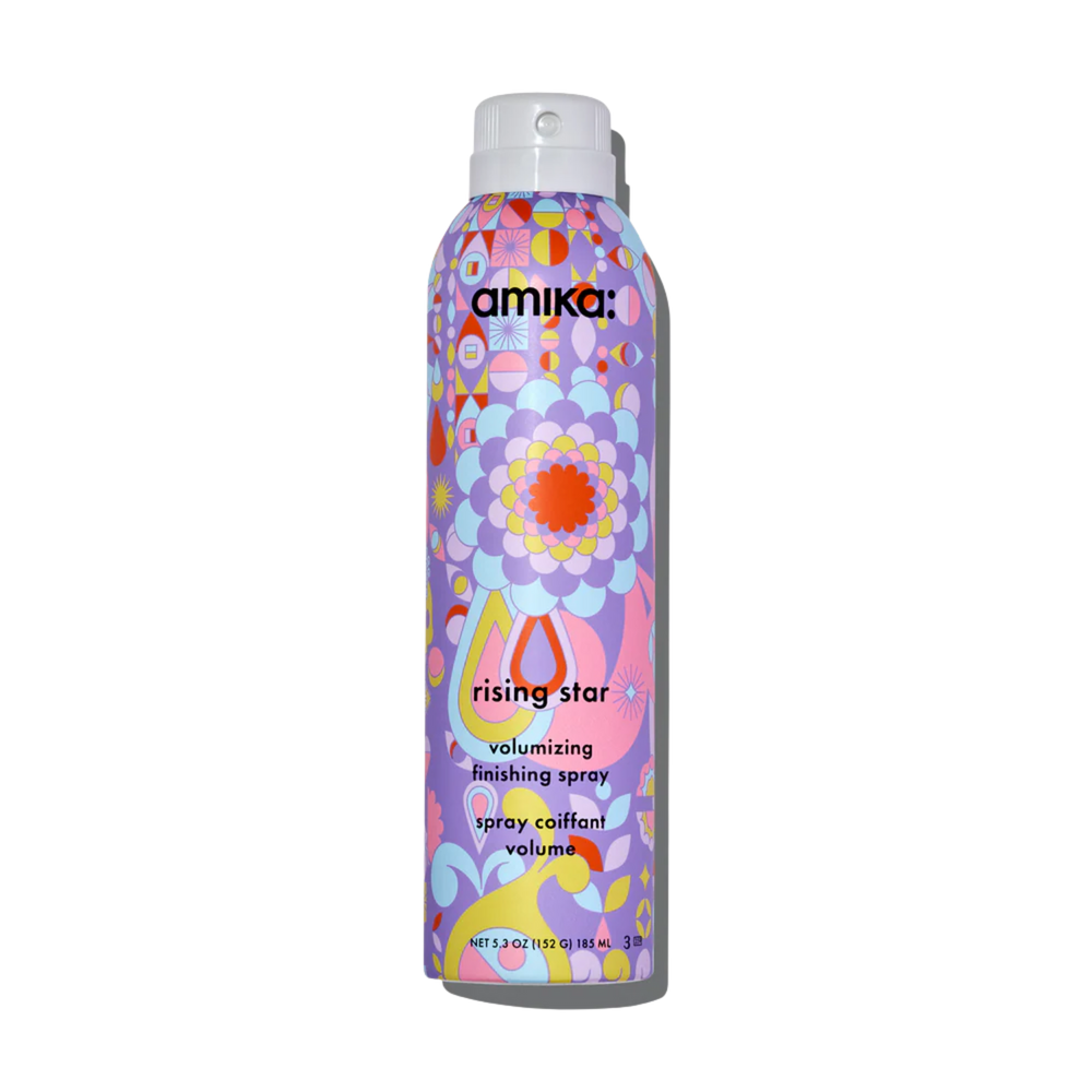 Flacon 185 ml du spray volumisant Amika Rising Star, style fin léger pour lift des racines sans résidu.

