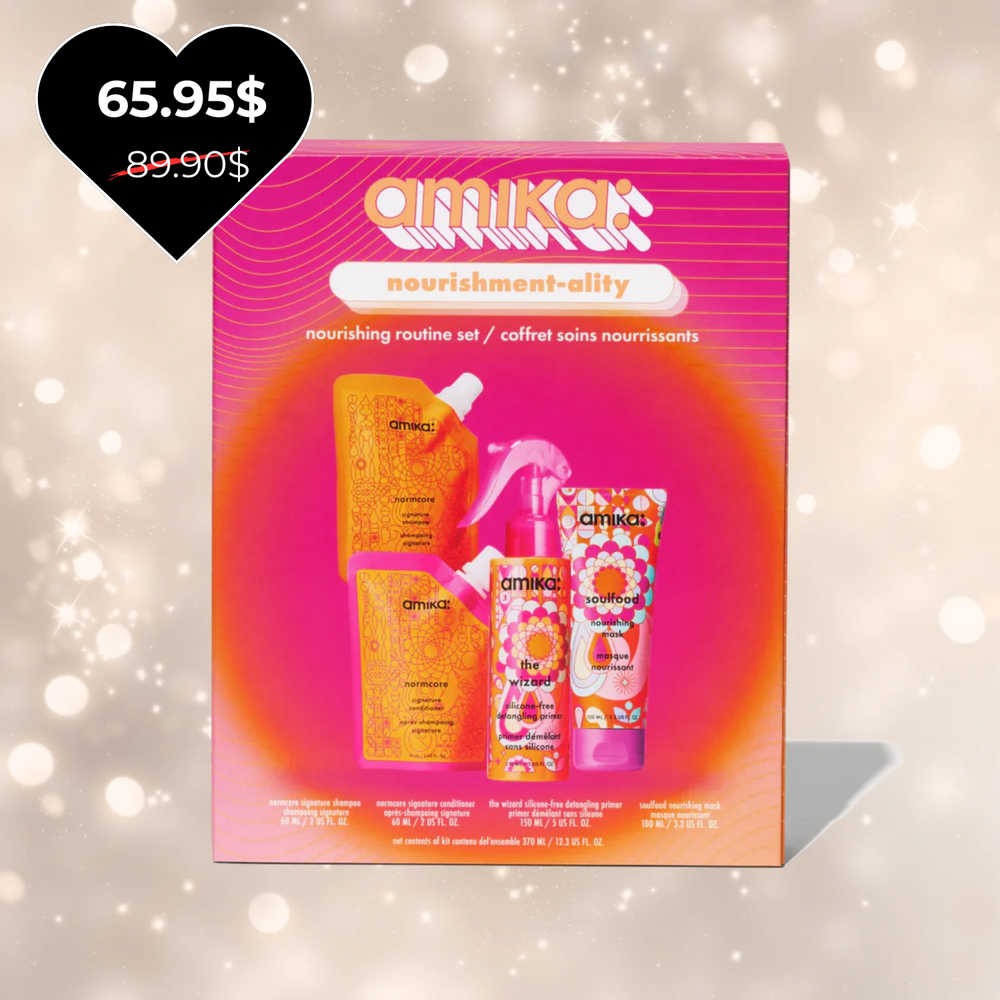 Coffret Amika Nourishment-ality avec Normcore Shampoo, Conditioner, Soulfood Mask et The Wizard Primer