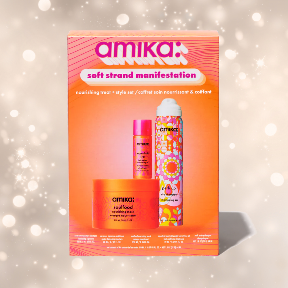 Coffret Amika Soft Strand Manifestation – ensemble masque, shampoing, huile et shampooing sec