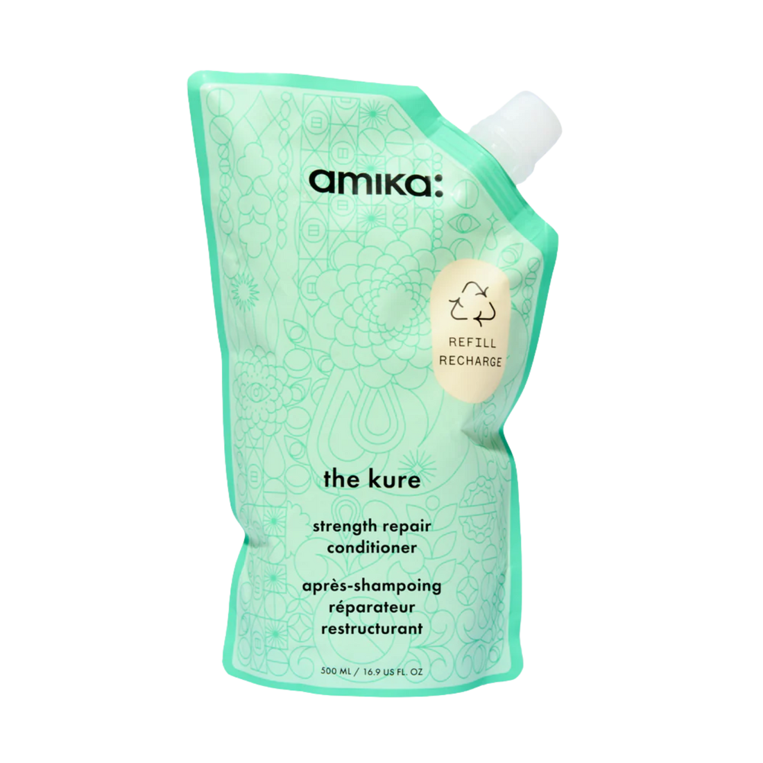 Conditionneur Amika The Kure Strength Repair 1 L posé sur fond blanc

