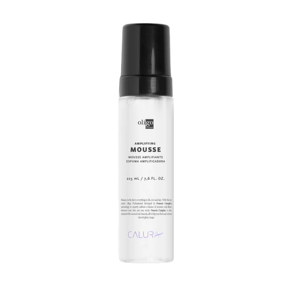 “Flacon d’Amplifying Mousse Oligo – mousse volume léger et tenue flexible”