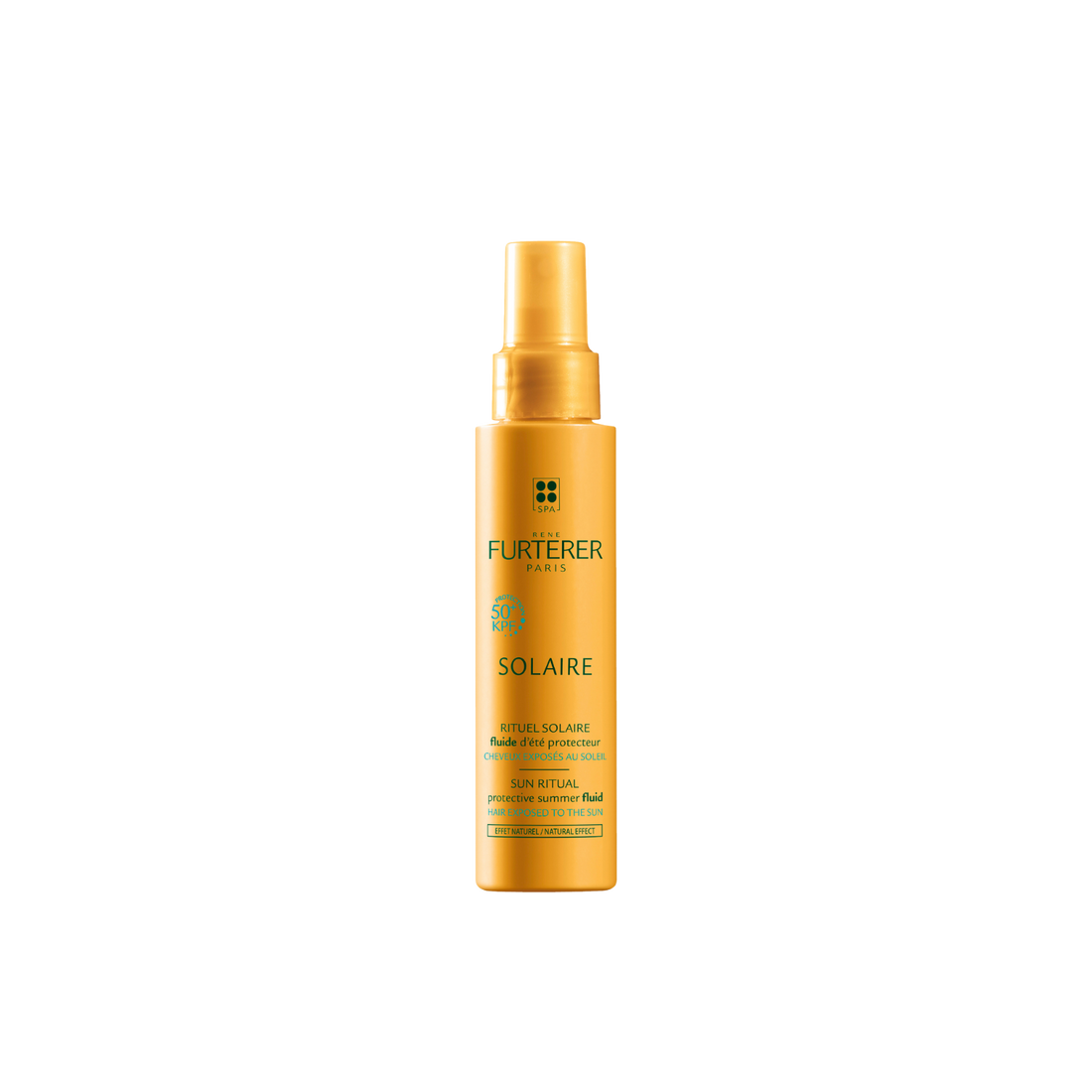 Texture fluide d'été protecteur René Furterer pulvérisée, cheveux hydratés et protégés contre le soleil
