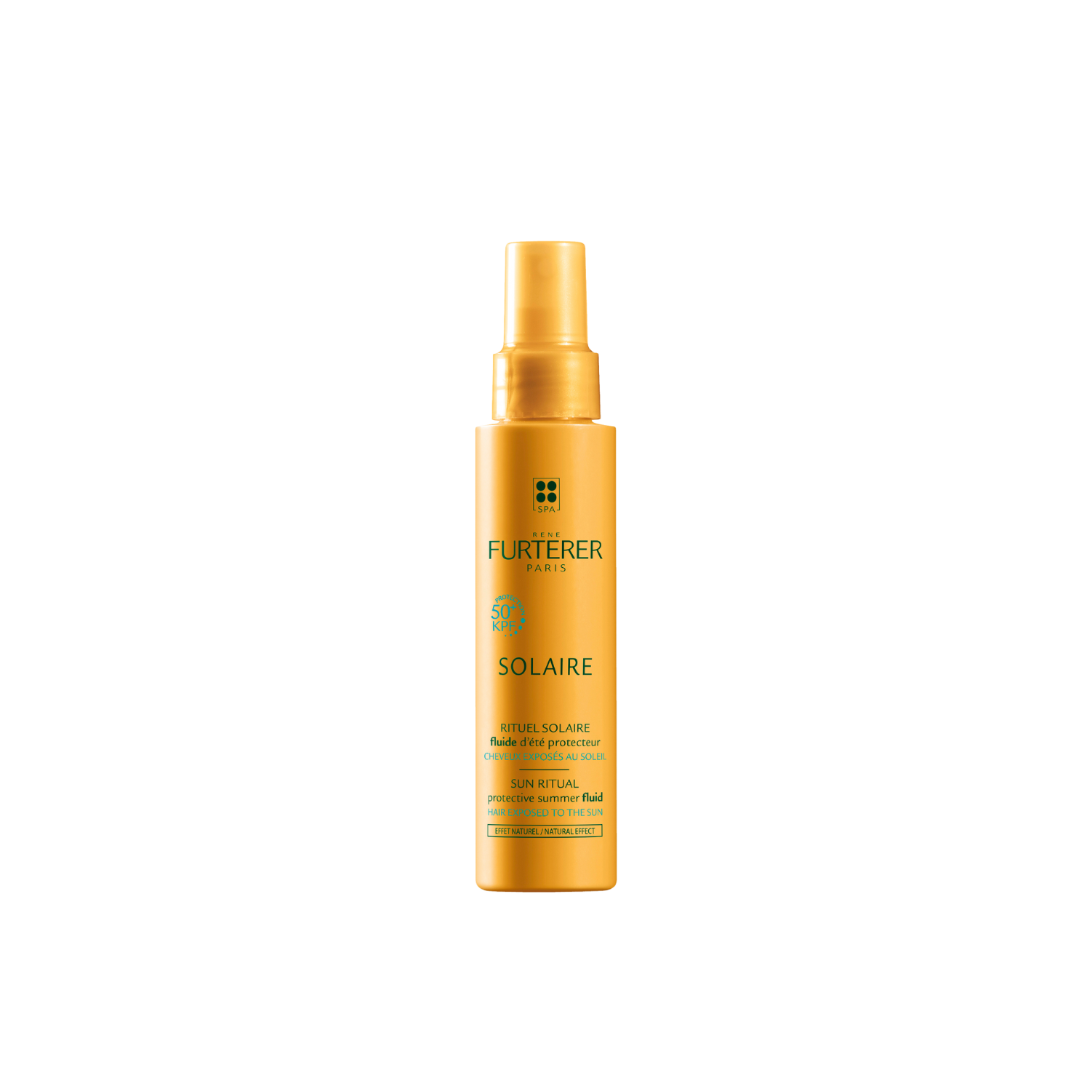 Texture fluide d'été protecteur René Furterer pulvérisée, cheveux hydratés et protégés contre le soleil
