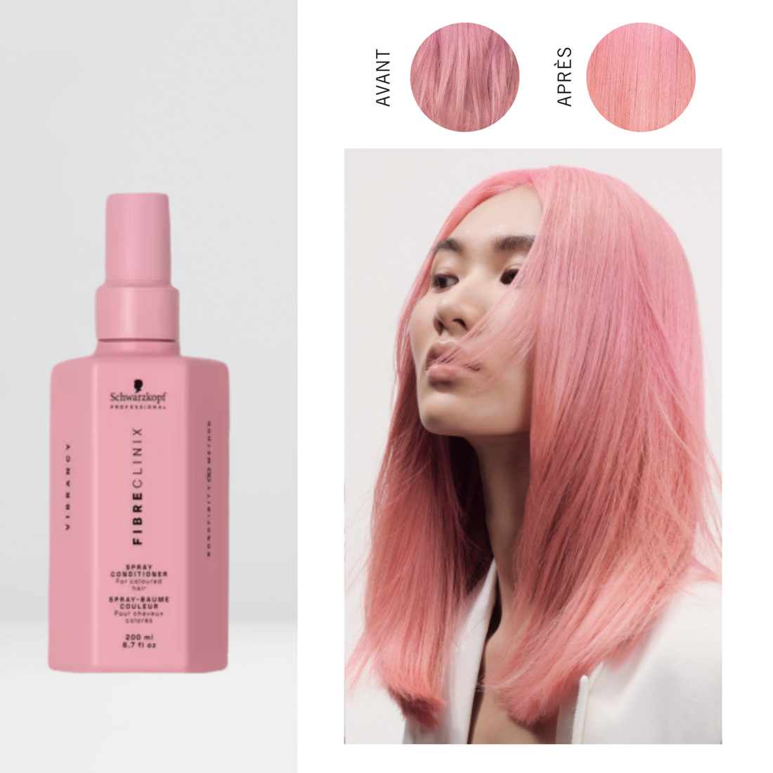 Spray après-shampoing Schwarzkopf Fibre Clinix Vibrancy pour cheveux colorés, démêlant et protecteur.