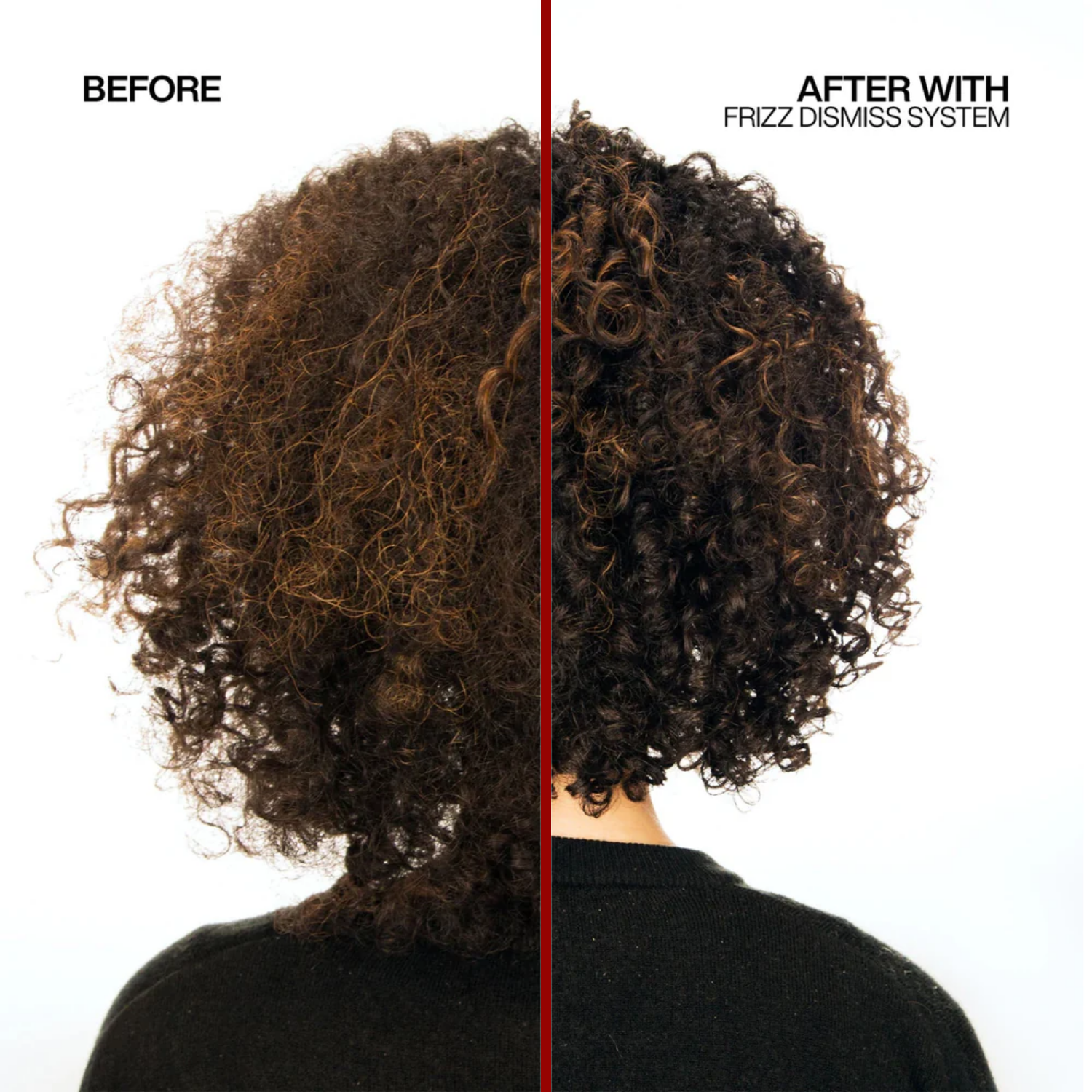Flacon de l’après-shampoing Redken Frizz Dismiss sur fond neutre.