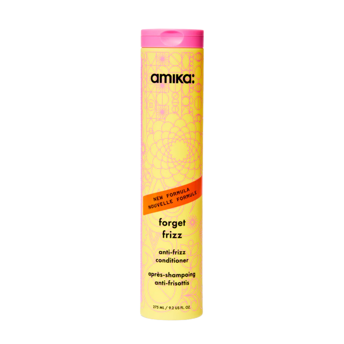 Flacon d’après-shampoing amika Forget Frizz pour cheveux lisses et sans frisottis

