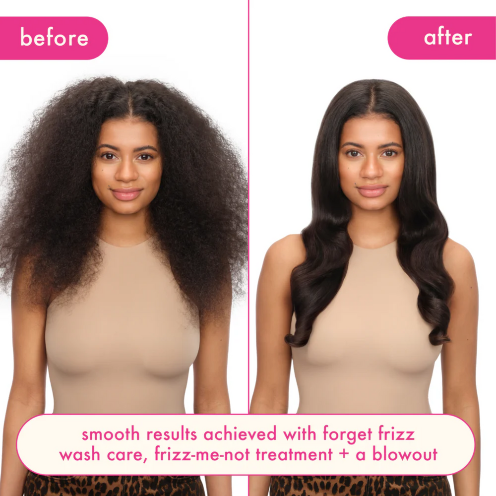 Flacon d’après-shampoing amika Forget Frizz pour cheveux lisses et sans frisottis

