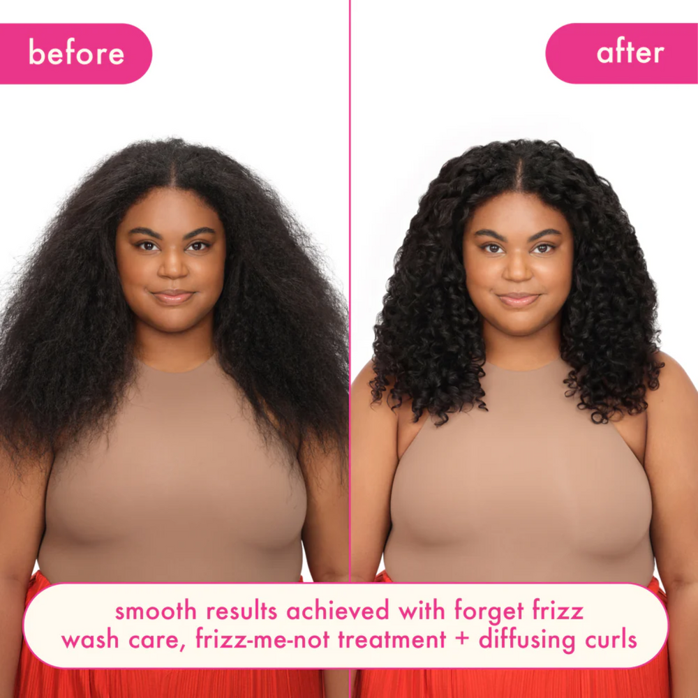 Flacon d’après-shampoing amika Forget Frizz pour cheveux lisses et sans frisottis

