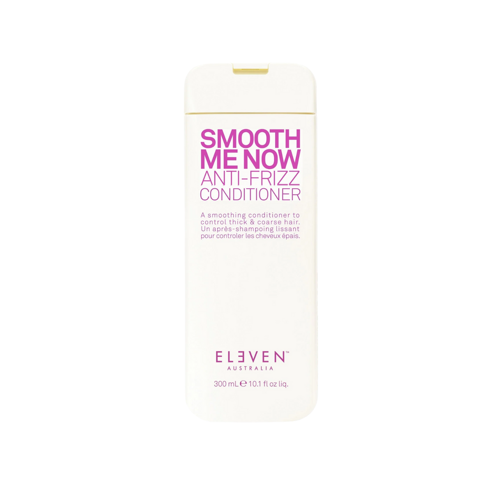 Flacon de l’après-shampoing Smooth Me Now Anti-Frizz Conditioner d’ELEVEN Australia, texture crémeuse