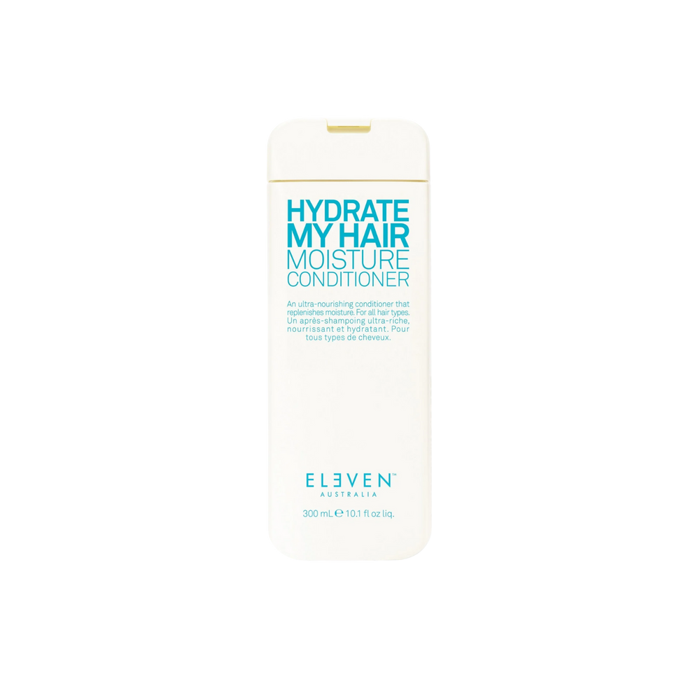 Flacon de l’après-shampoing Hydrate My Hair Moisture Conditioner d’ELEVEN Australia, texture crémeuse