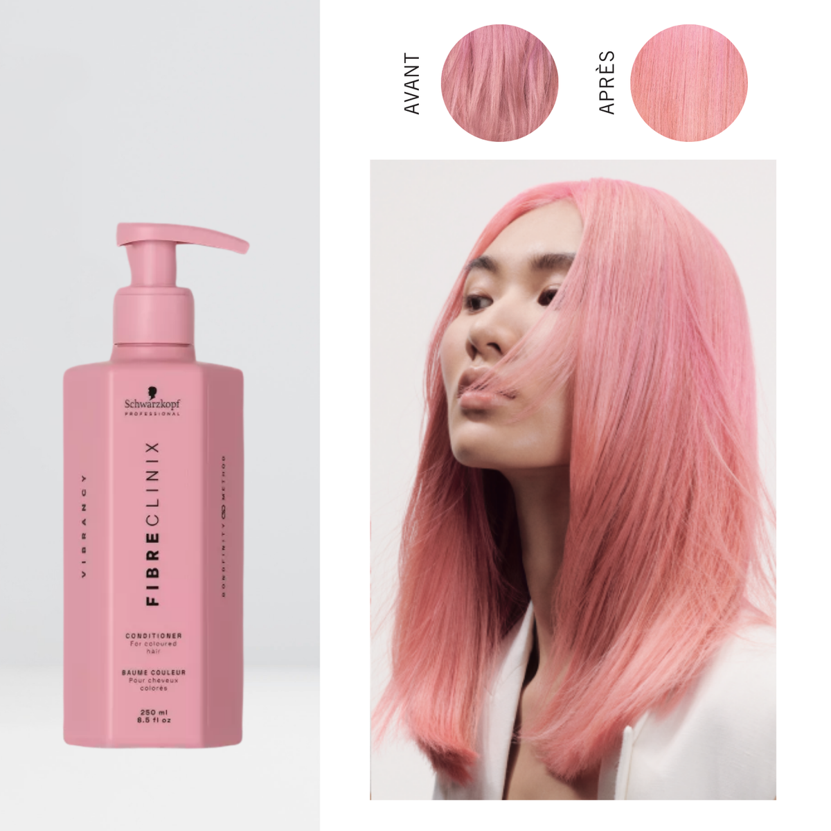 Conditionneur Schwarzkopf Fibre Clinix Vibrancy pour cheveux colorés, démêlant et protecteur de couleur.