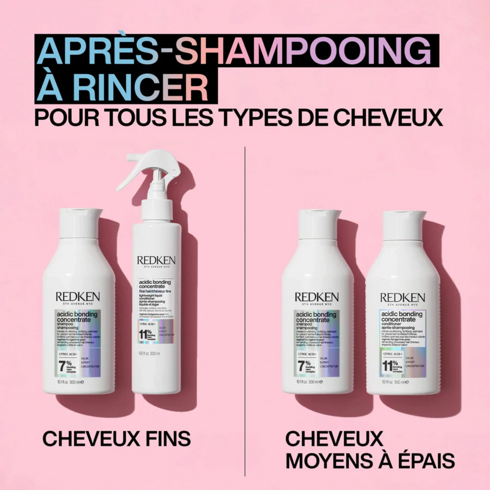 Flacon 200 ml de l’après-shampoing liquide léger Redken ABC sur fond blanc.