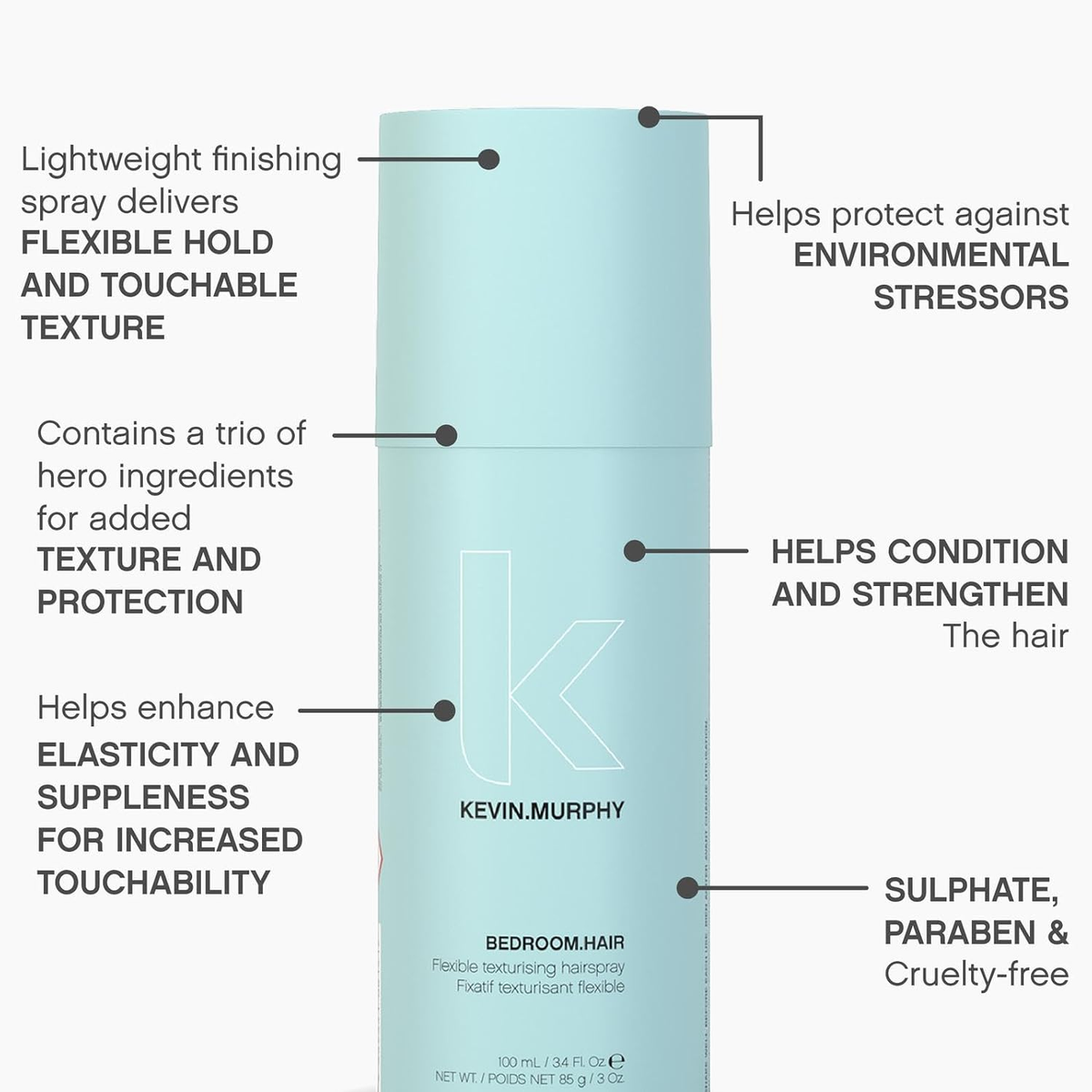 Flacon 100 ml du spray texturisant BEDROOM.HAIR posé sur fond neutre