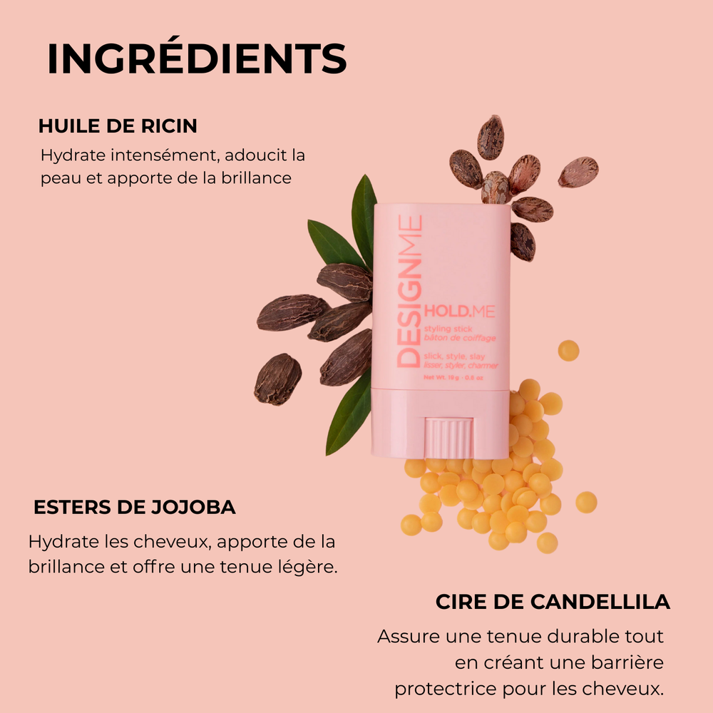 Bâton de coiffage vegan HOLD.ME DESIGNME – stick anti-frisottis format compact pour cheveux lisses et contours nets