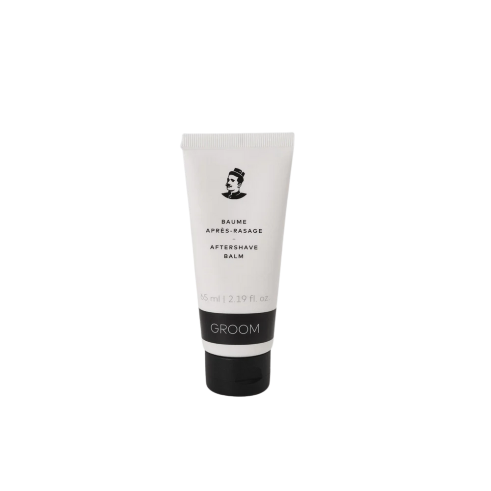 Tube de 65 ml du Baume après-rasage Groom – soin apaisant et hydratant au jojoba et beurre de cacao, parfum herbacé, emballage recyclé

