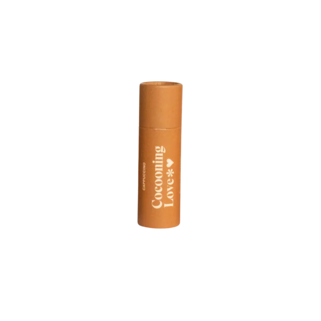 Tube en carton du baume à lèvres Cocooning Love saveur Cappuccino, formule naturelle et végan.