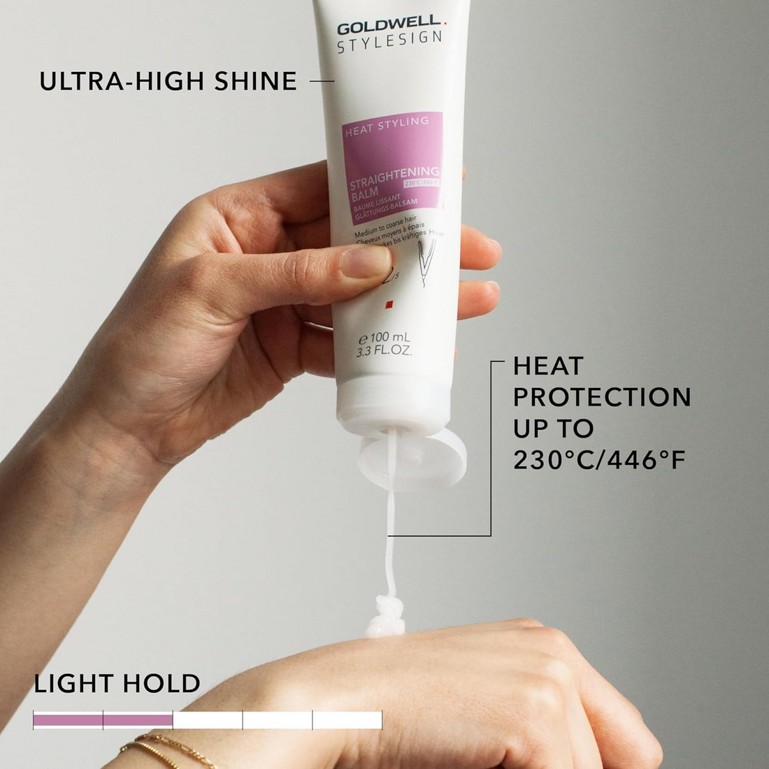 Tube de Baume Lissant Goldwell Stylesign 100 ml posé sur fond blanc