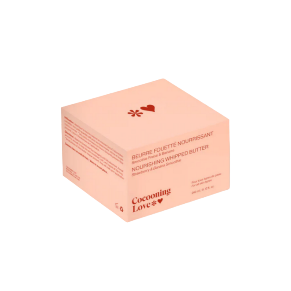 Beurre fouetté smoothie fraise et banane Cocooning Love pour peau douce et hydratée.