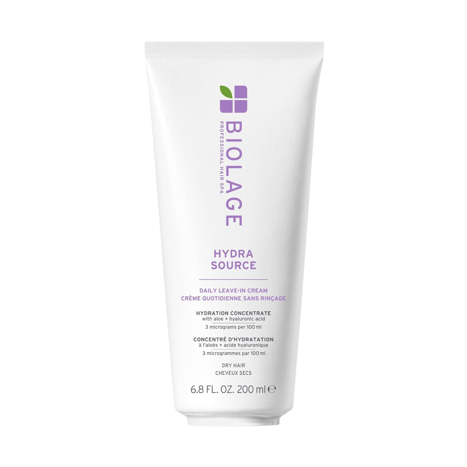 Tube Biolage HydraSource Leave‑In Cream 200 ml avec étiquette visible, fond neutre