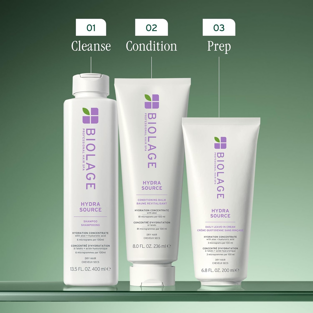 Tube Biolage HydraSource Leave‑In Cream 200 ml avec étiquette visible, fond neutre