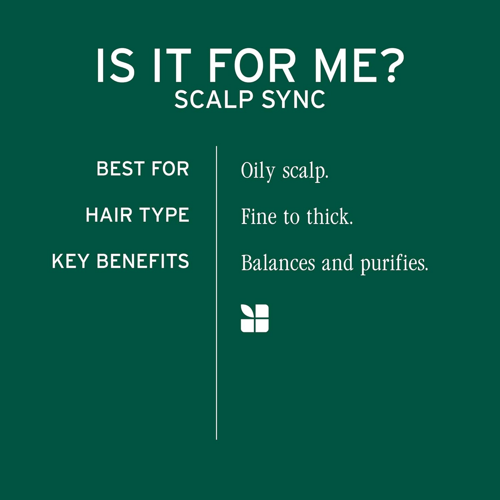 Flacon de 400 ml du Biolage Scalp Sync Clarifying Shampoo, shampooing clarifiant pour cuir chevelu gras, enrichi en thé fermenté et acide glycolique.