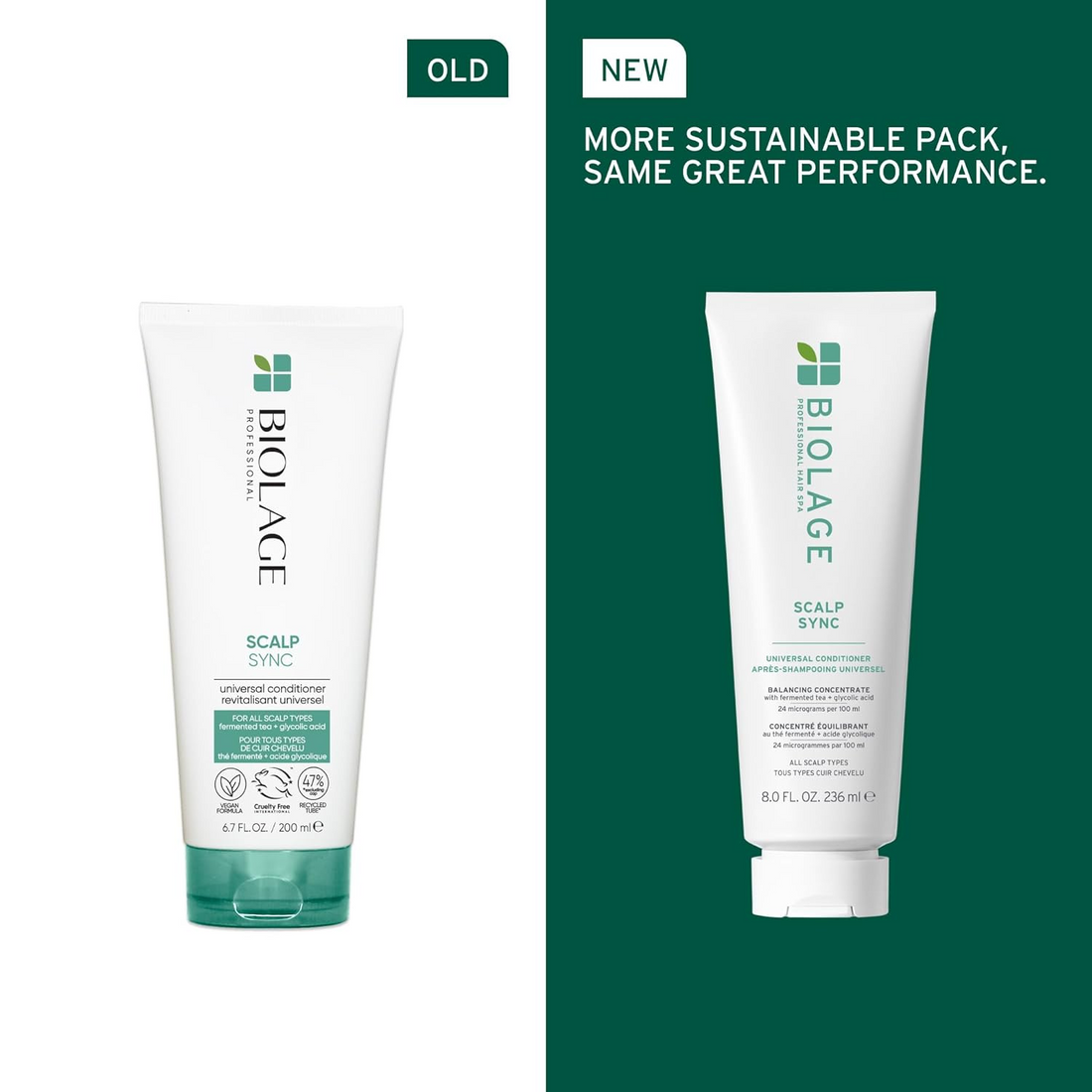“Conditionneur Universel Biolage Scalp Sync 236 ml — flacon blanc/vert, hydratation légère pour tous les types de cuir chevelu”