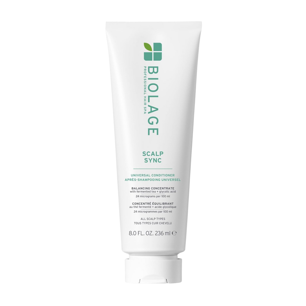 “Conditionneur Universel Biolage Scalp Sync 236 ml — flacon blanc/vert, hydratation légère pour tous les types de cuir chevelu”