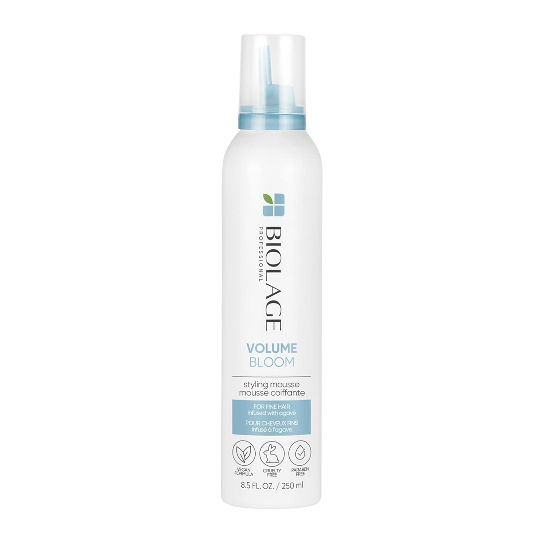 Flacon/mousse fouettée Biolage Whipped Volume Mousse – tenue moyenne, étiquette visible
