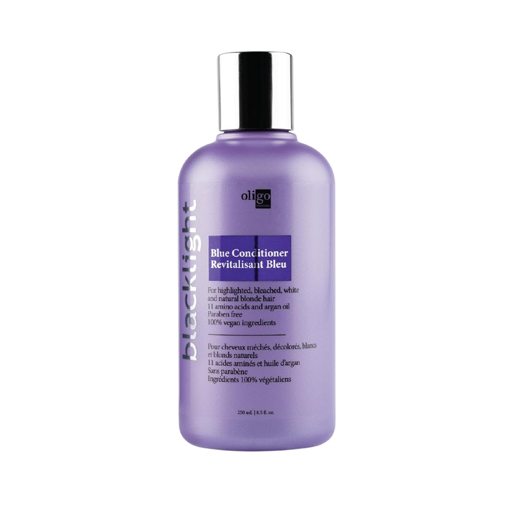 « Flacon Blue Conditioner Oligo Professionnel – soin pour cheveux blonds sans reflets jaunes »