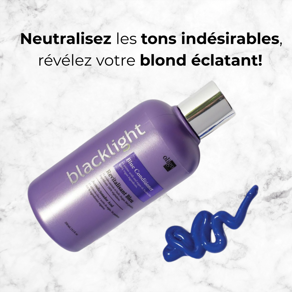 « Flacon Blue Conditioner Oligo Professionnel – soin pour cheveux blonds sans reflets jaunes »