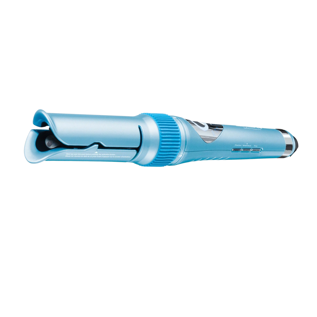 Boucleur automatique BaBylissPRO MiraCurl Nano Titanium en fonctionnement, cheveux bouclés parfaitement.