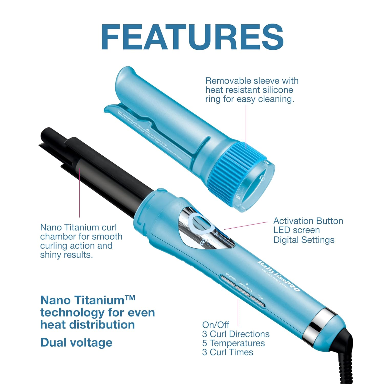 Boucleur automatique BaBylissPRO MiraCurl Nano Titanium en fonctionnement, cheveux bouclés parfaitement.