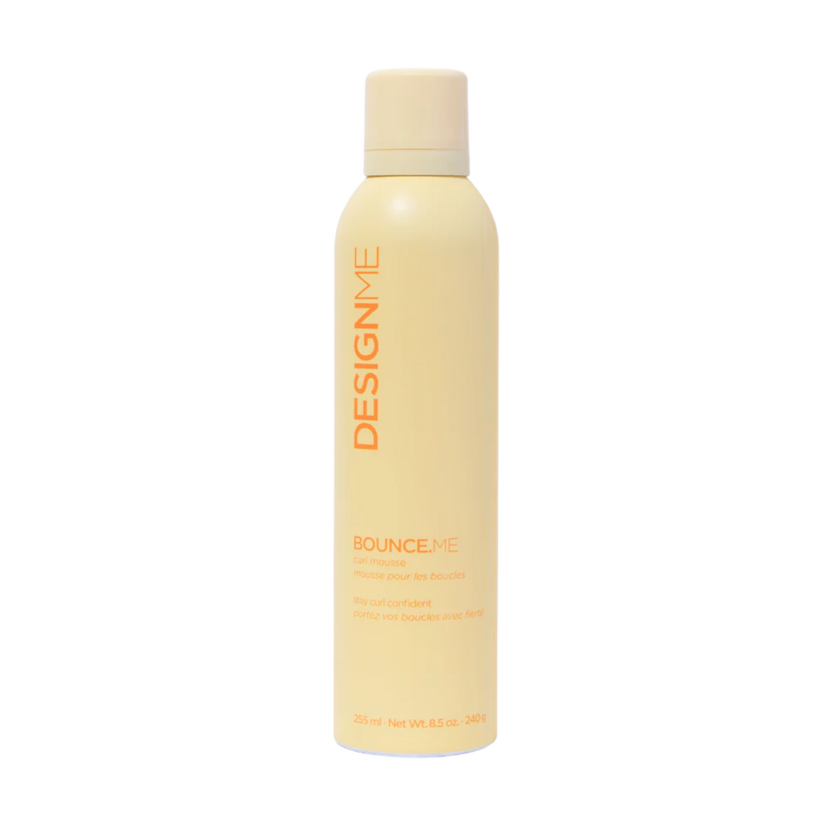 Flacon de mousse Bounce.Me pour boucles, texture légère et crémeuse, idéal pour définir boucles sans frisottis.

