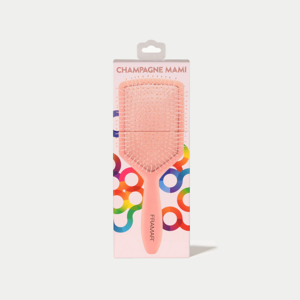 Brosse paddle Framar Champagne Mami — poils flexibles, finition mat champagne