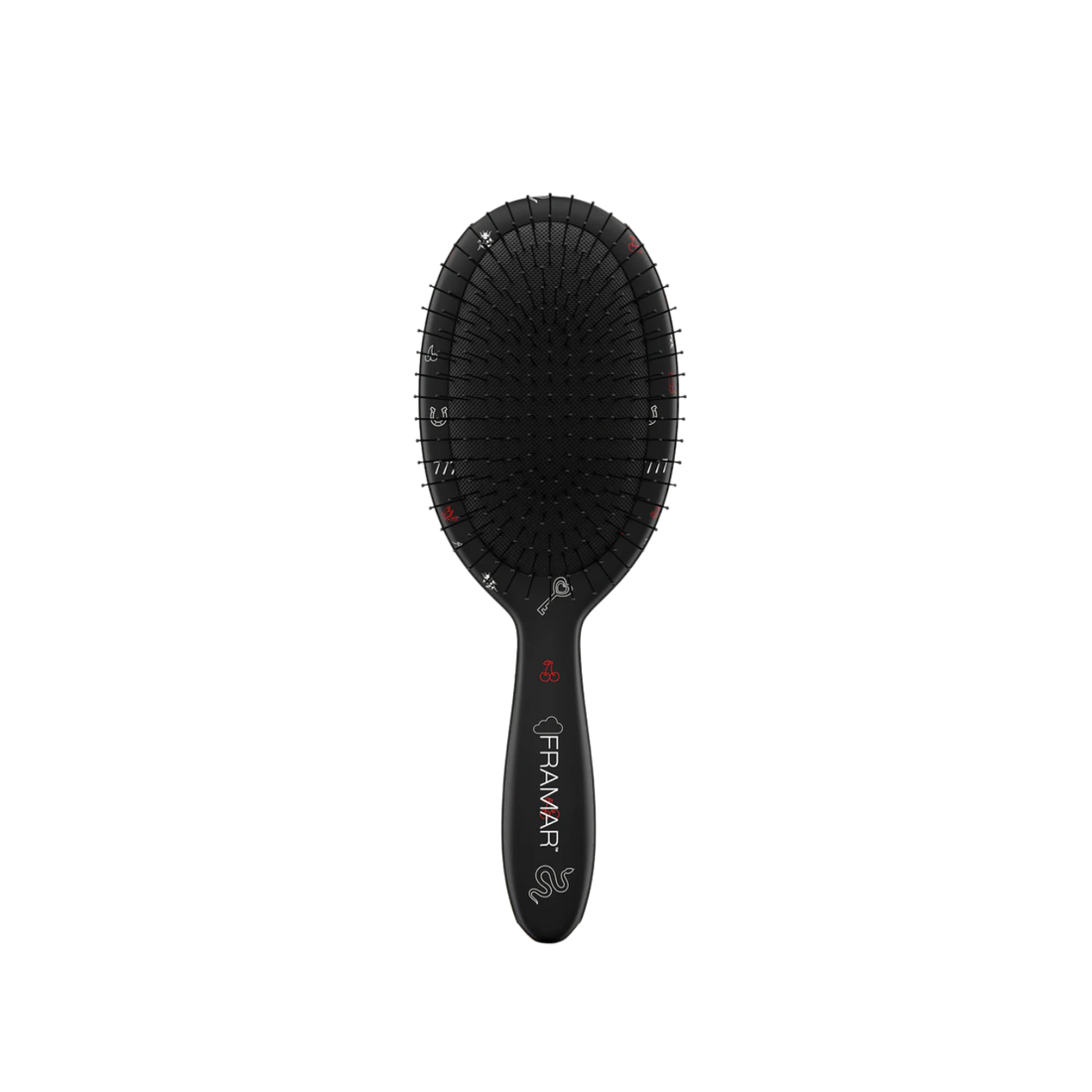 Brosse démêlante Framar Ace noir mat avec poils souples et design anti-casse.