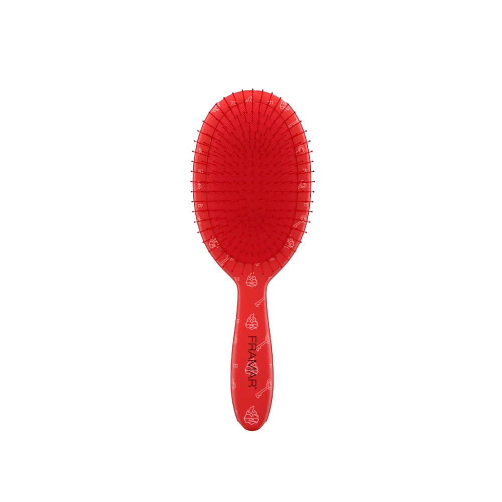 Brosse démêlante Framar Charm rouge mat avec poils souples.
