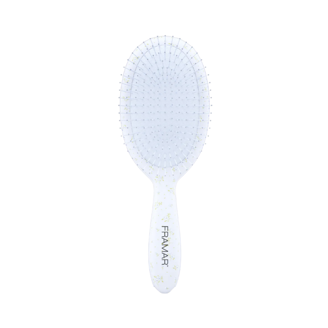 Brosse démêlante Framar Country Charm Eleanor avec motif floral bleu pour démêler les cheveux mouillés ou secs sans tirer ni casser la fibre capillaire.