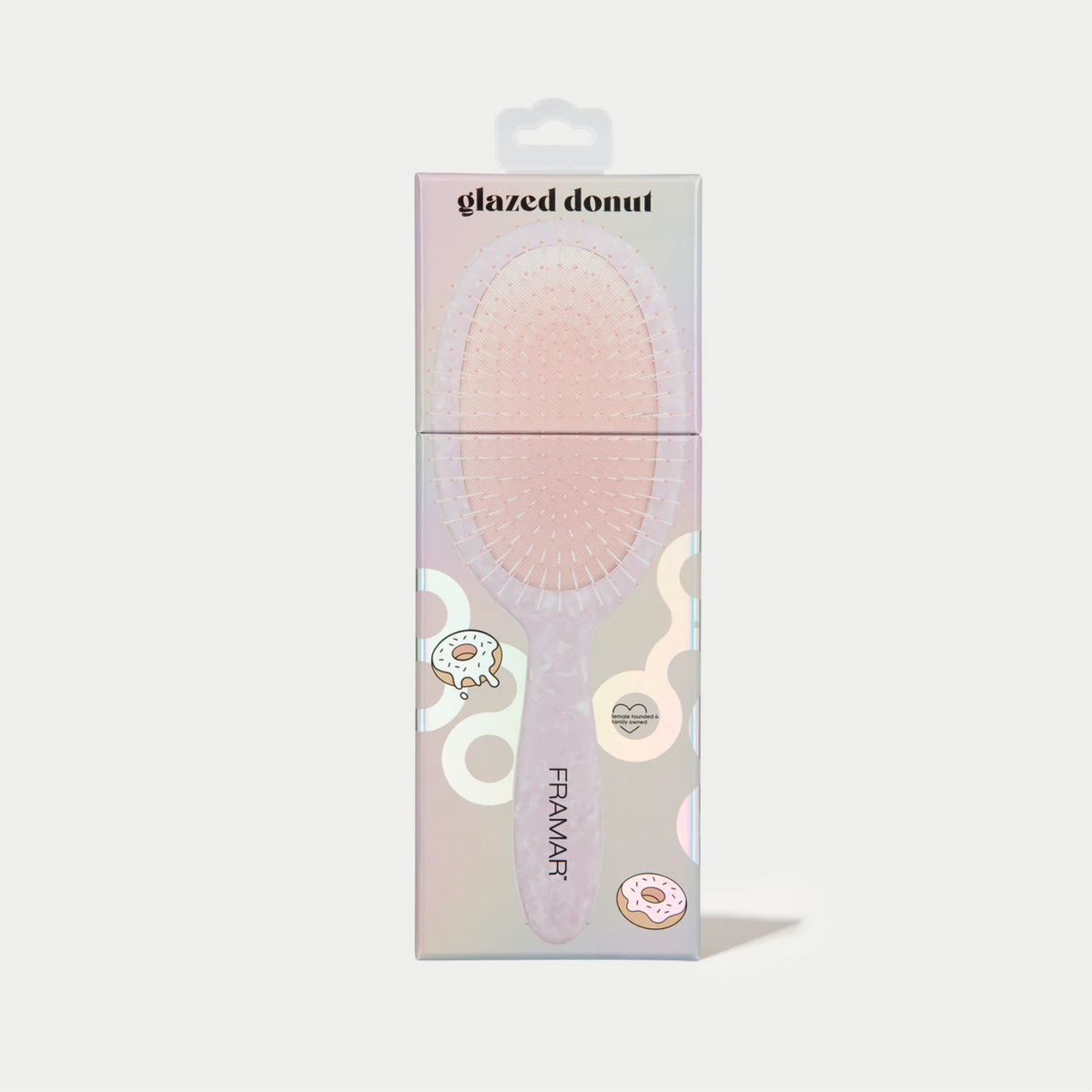Brosse démêlante Framar Glazed Donut rose holographique, poils souples.