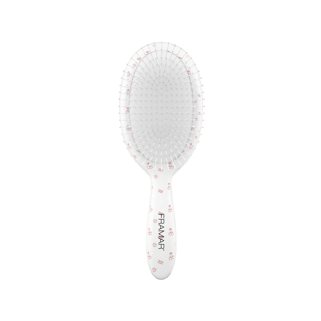 Brosse démêlante Framar Lucky blanche avec poils flexibles.