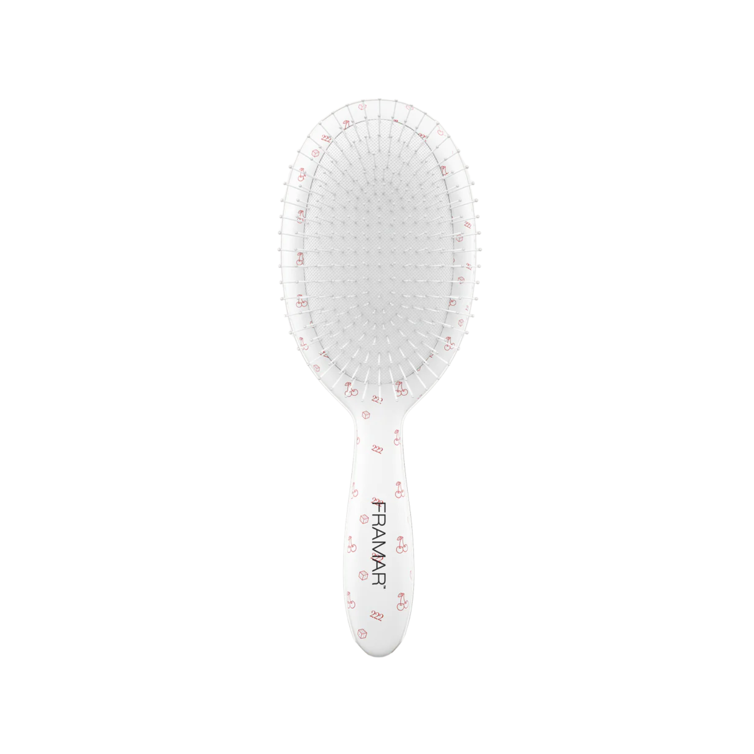 Brosse démêlante Framar Lucky blanche avec poils flexibles.