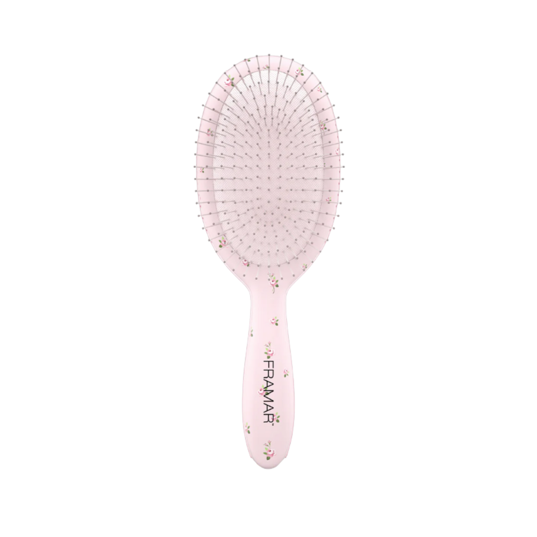 Brosse démêlante Framar Country Charm Rosalie avec motif floral rose pour démêler les cheveux mouillés ou secs sans tirer.