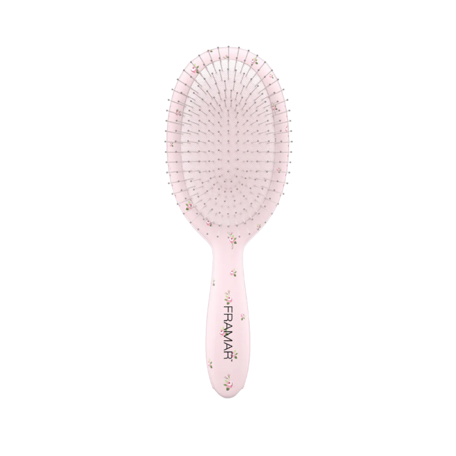 Brosse démêlante Framar Country Charm Rosalie avec motif floral rose pour démêler les cheveux mouillés ou secs sans tirer.