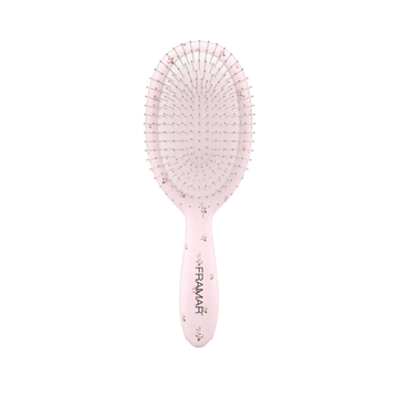 Brosse démêlante Framar Country Charm Rosalie avec motif floral rose pour démêler les cheveux mouillés ou secs sans tirer.