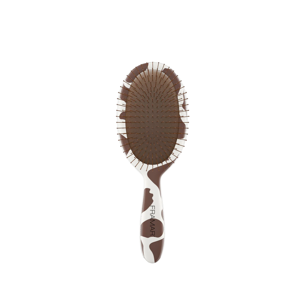 Brosse démêlante Framar Yeehaw avec motif vache crème et marron